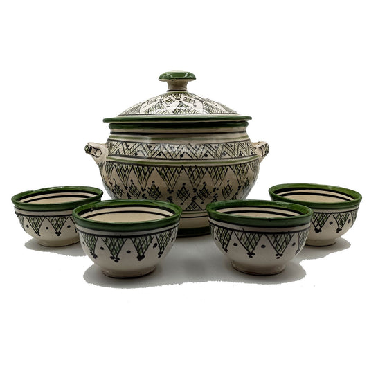 Zuppiera con 4 Tazze Ceramica Terracotta Marocchina Zuppa Fonduta Cucina 0504221204