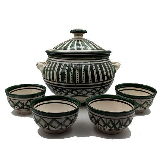 Zuppiera con 4 Tazze Ceramica Terracotta Marocchina Zuppa Fonduta Cucina 0504221210