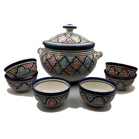 Zuppiera con 6 Tazze Ceramica Terracotta Marocchina Zuppa Fonduta Cucina 0504221213