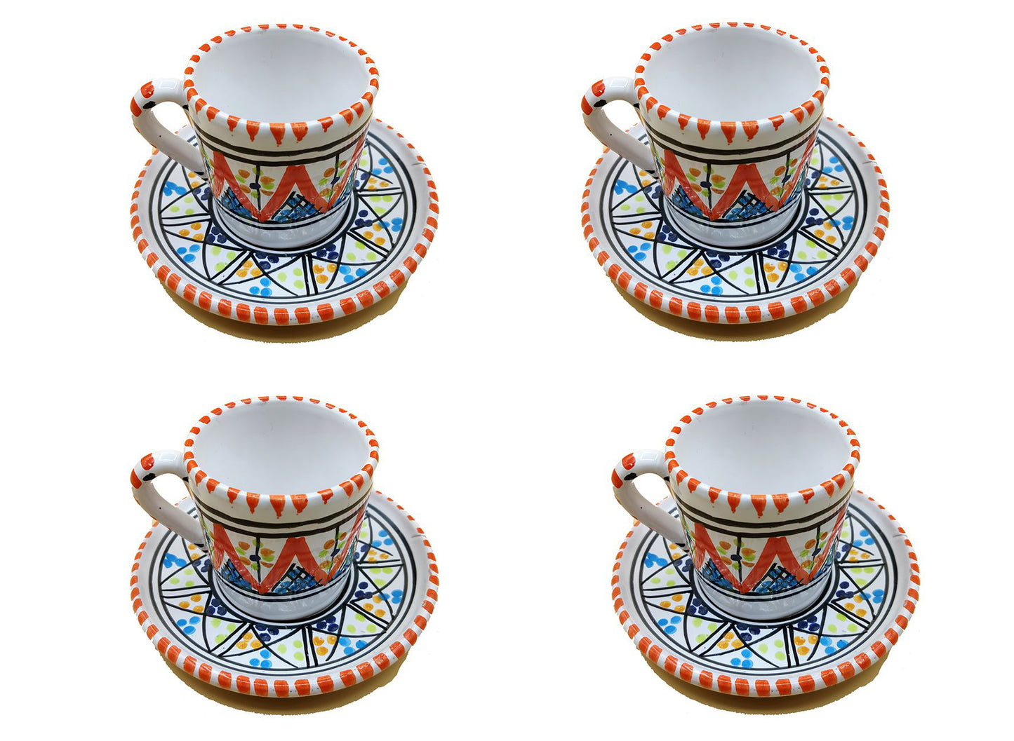 Bekerservies voor 4 koffies Tunesisch Marokkaans handbeschilderd keramiek 1211200920
