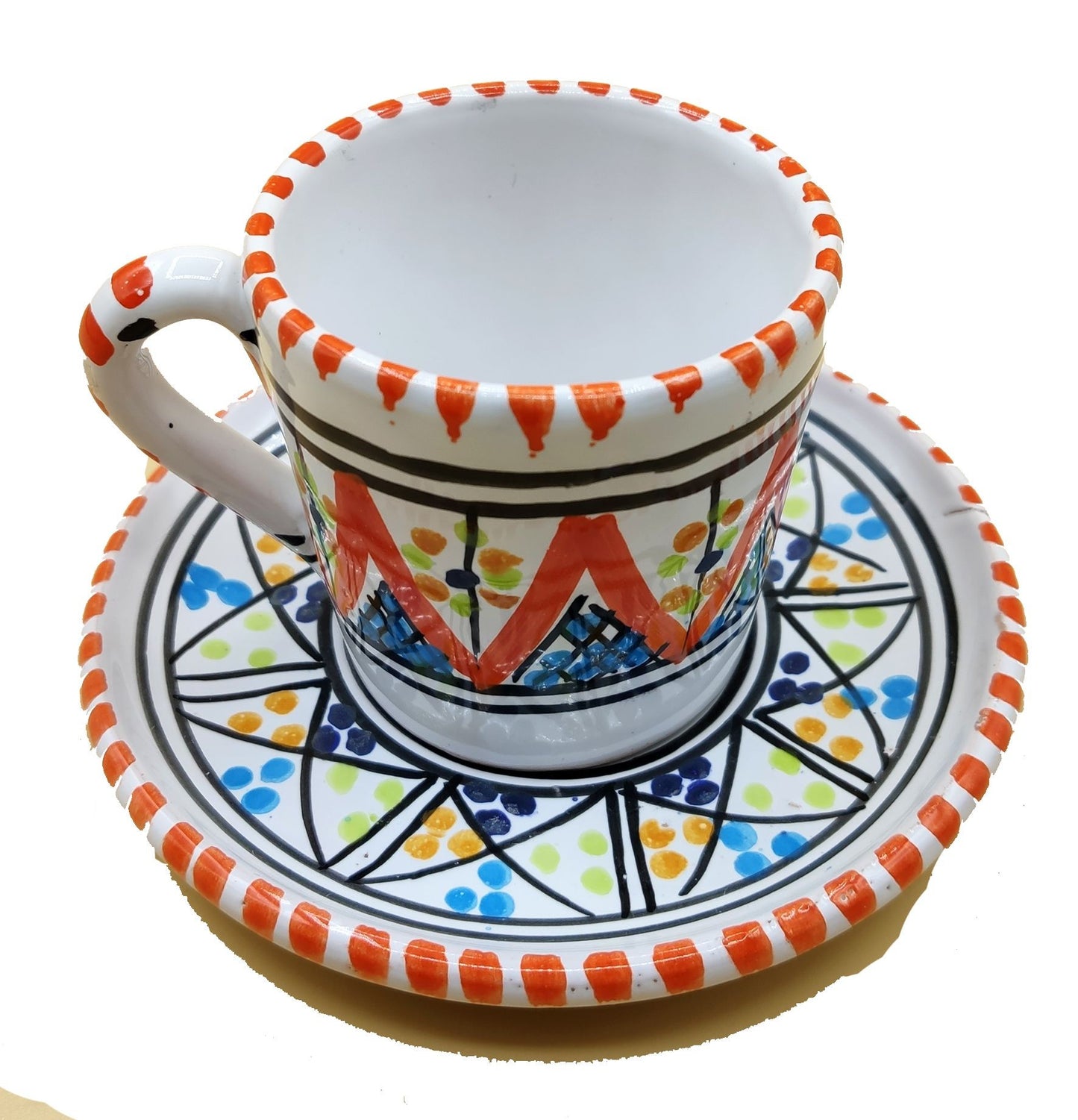 Bekerservies voor 4 koffies Tunesisch Marokkaans handbeschilderd keramiek 1211200920